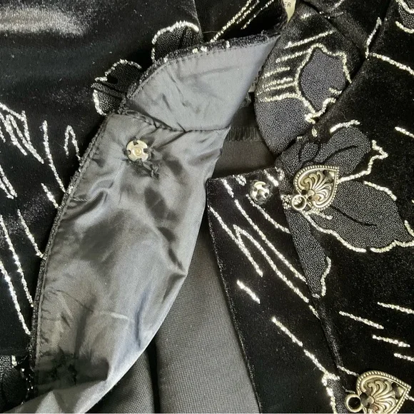 NWT Vintage JBS LTD Velvet & Silver Glitter Flowers Asian Style Tunic Top - Picture 9 of 9